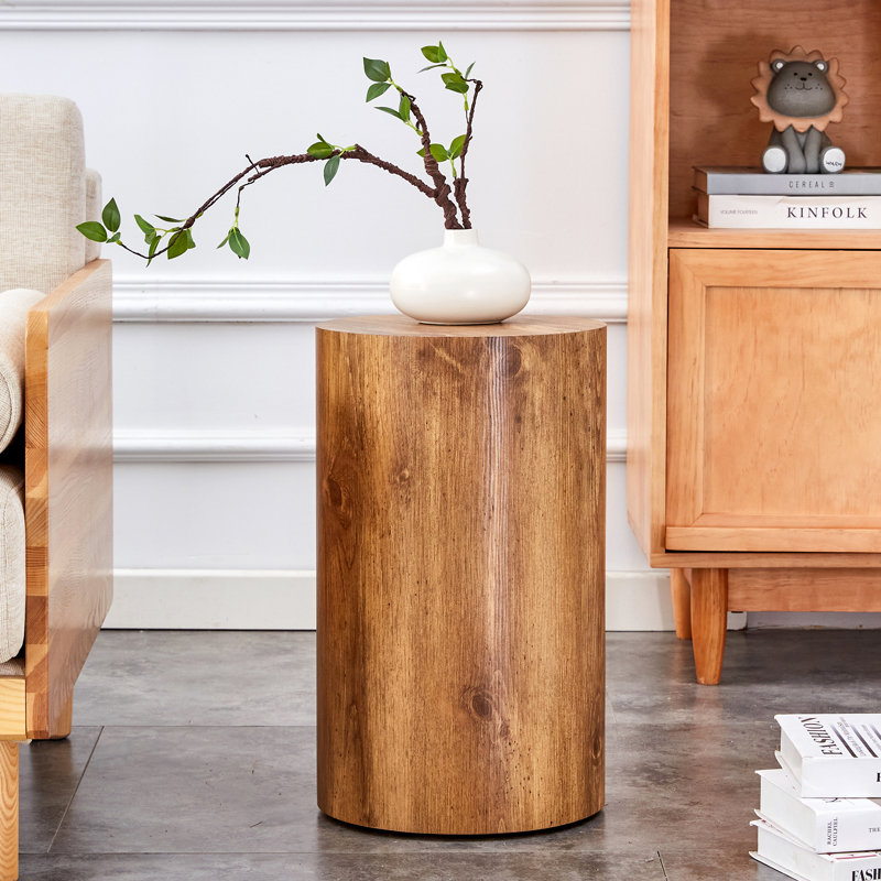 Glennis Modern Round Coffee Table - Medium Tone Wood Top with Drum Base, Standard Size Center Table for Living Room, Versatile Storage & Mid-Century Style