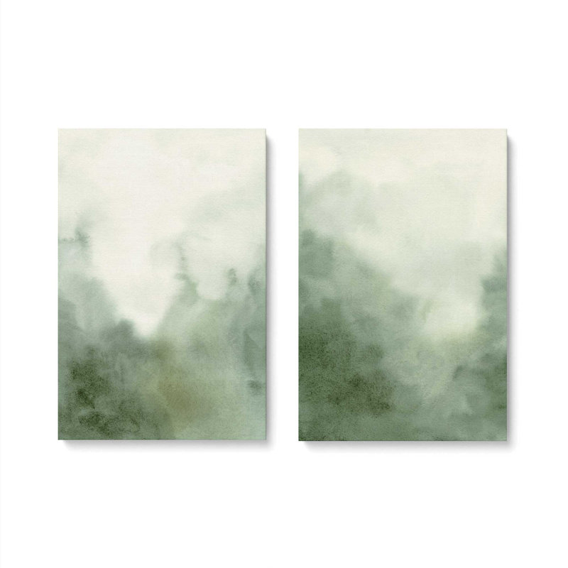 Muted Forest Shadows Set of 2 Canvas Prints in a White Frame, 48" x 32", Cadre flottant noir satiné