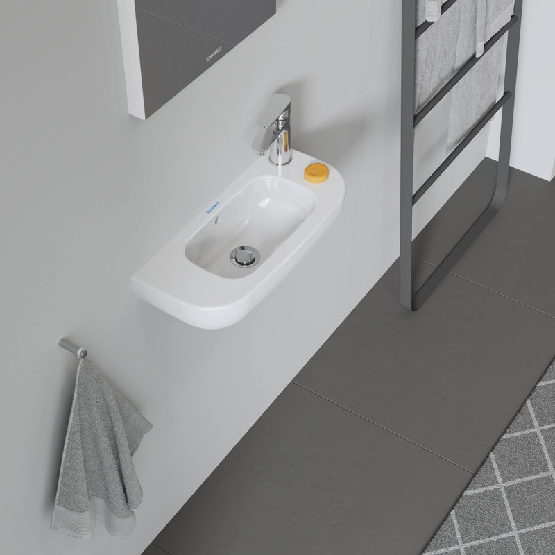 Lavabo de salle de bain mural rectangulaire en céramique avec trop-plein Duravit D-Code, Trou du robinet de droite