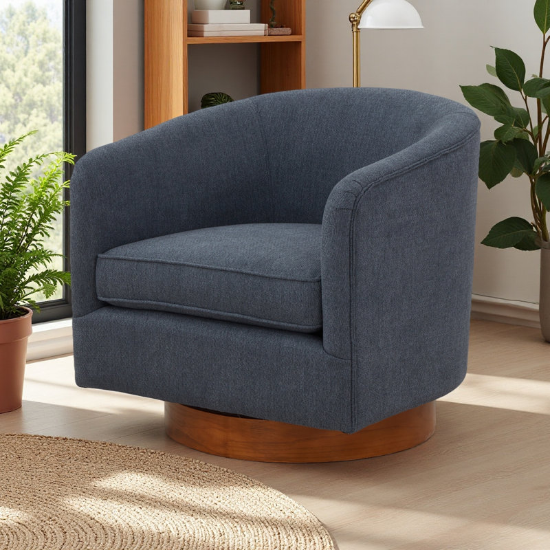 Chaise pivotante en tissu et bois, Bleu