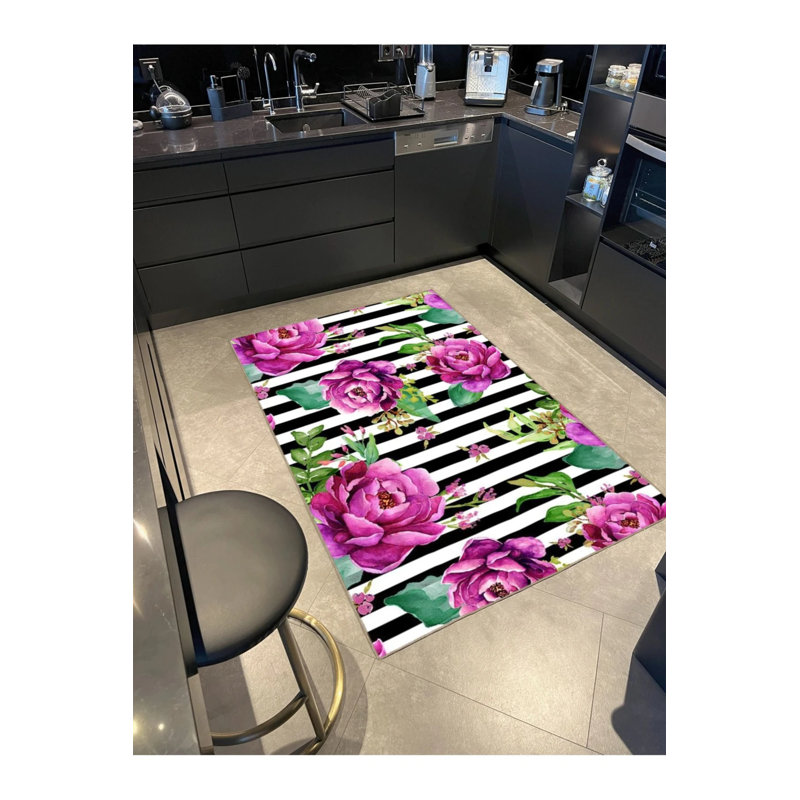Purple Floral Colourful Patterned Woven Floor Carpet, Rectangle 2'4" x 4'
