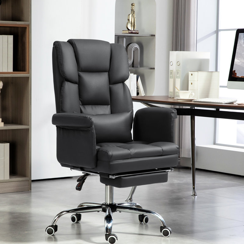 Fauteuil ergonomique pour le bureau - Cuir d'unité centrale noir avec hauteur réglable et coussin lombaire pour plus de confort, plus de performance au travail