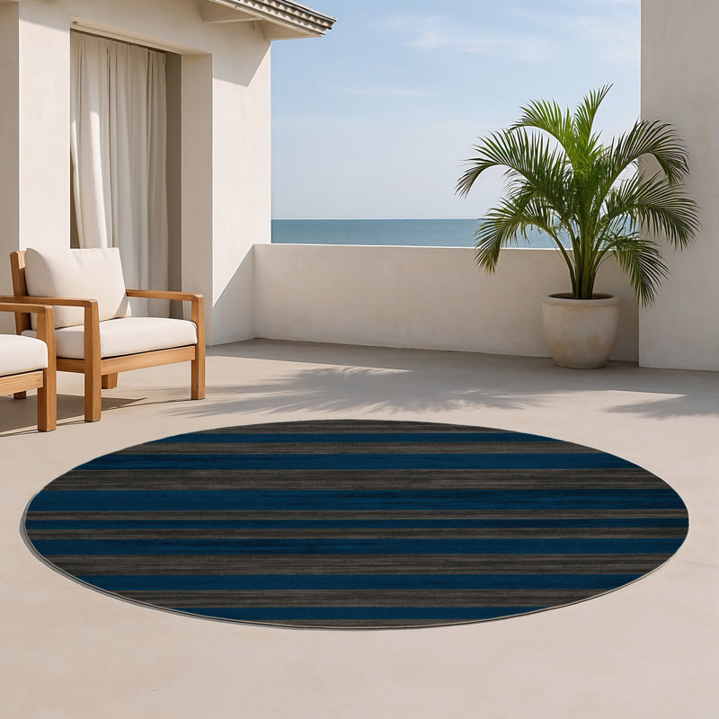 Tapis intérieur / extérieur vert HorizontalStripes, Rond 5 pi