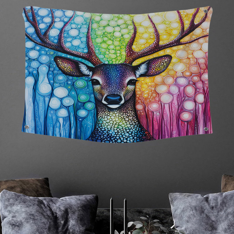 Tapisserie murale cerf arc-en-ciel - Décoration murale animal, H 88 po x l 104 po