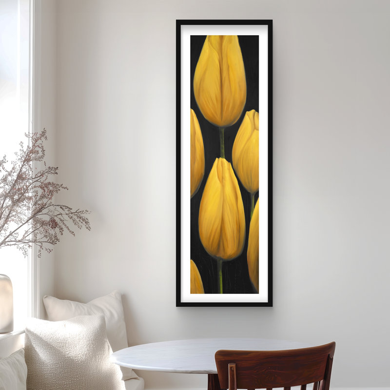 Six fleurs de jonquille - reproduction encadrée jaune mat