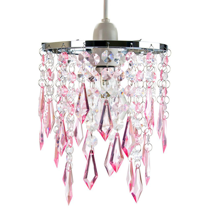 Modern Waterfall Design Pendant Shade with Acrylic Droplets and Beads, Pink