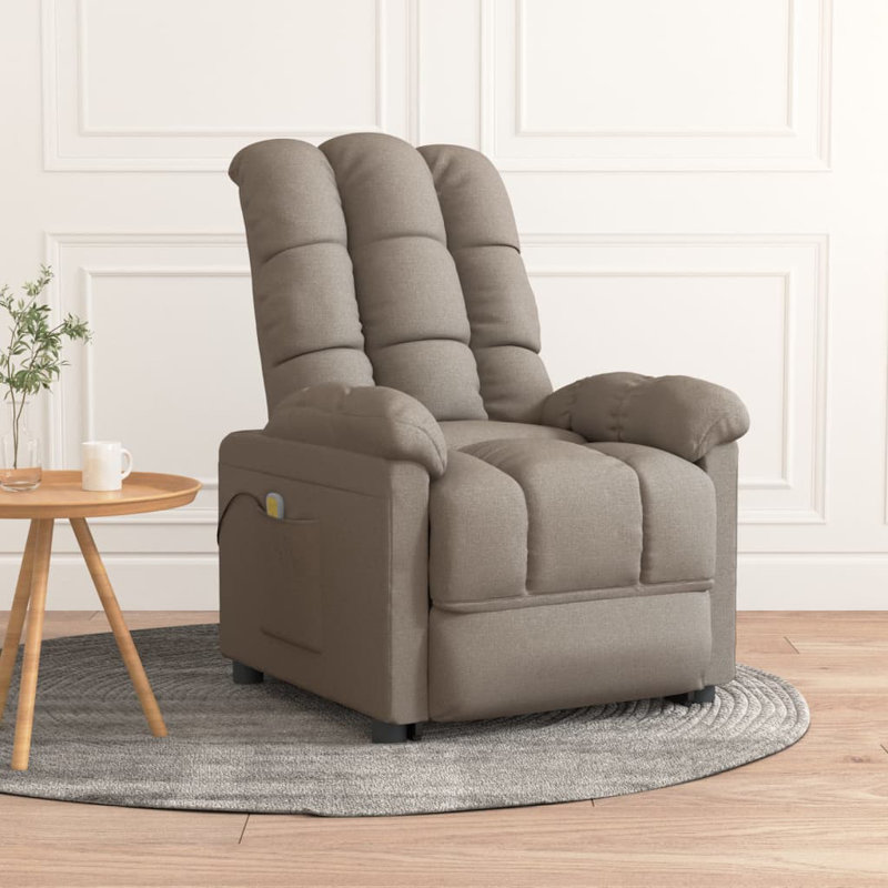 Upholstered Polyester Reclining Massage Chair, Taupe