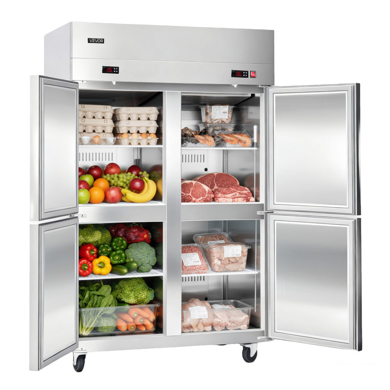 Réfrigérateur commercial et congélateur commercial de 48 po de largeur, 31 pieds cubes congélateur / réfrigérateur en acier inoxydable avec 4 portes, dégivrage automatique, 6 tablettes réglables, certifié UL