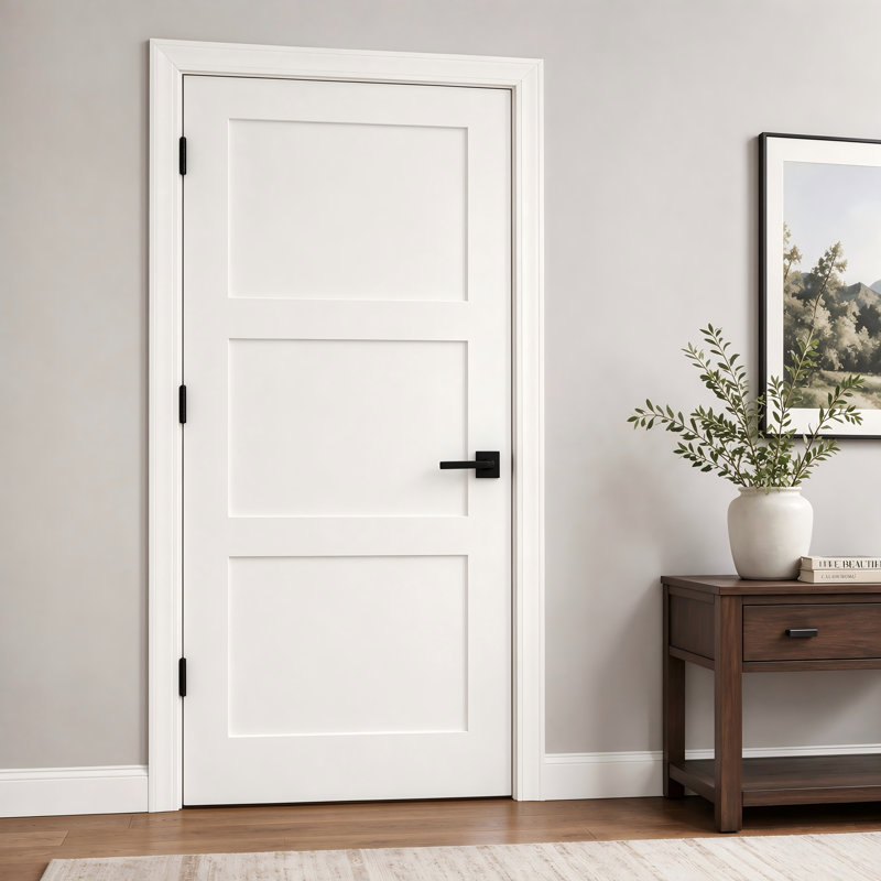 Porte intérieure pré-montée 3 panneaux, 30 po x 80 po, Charnière noir mat, Oui