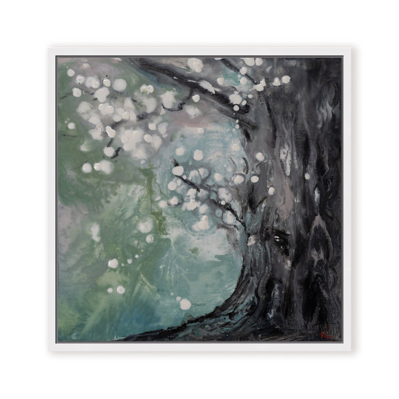 Art mural sur toile "Racines lumineuses" inspirées de la nature par Karen Biery, Toile avec cadre flottant noir, Blanc