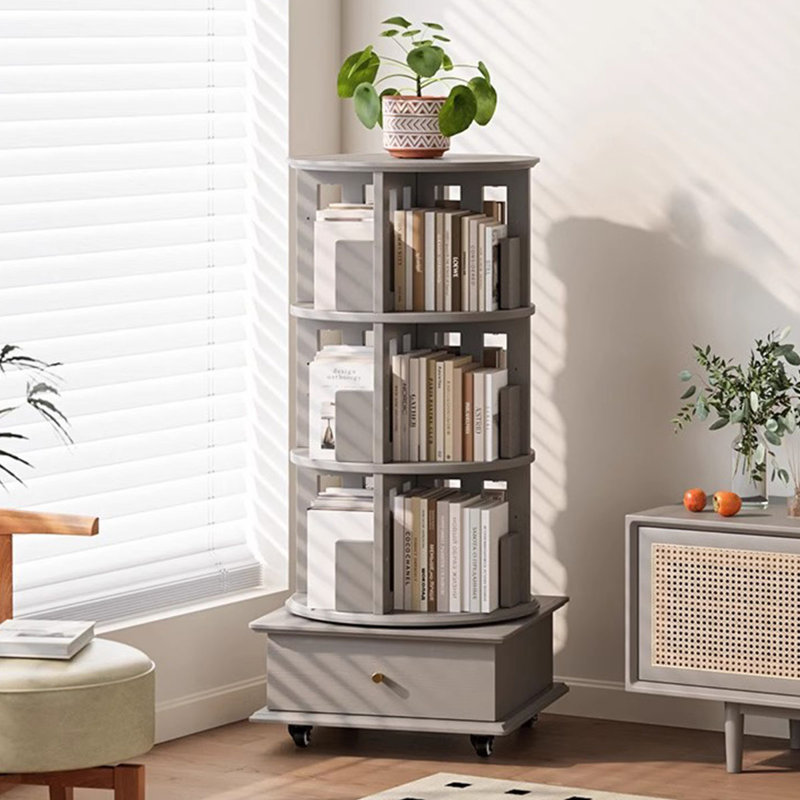 Bibliothèque rotative grise moderne en bois massif, (3 tablettes) H 46,85 po x l 19,29 po x P 19,29 po