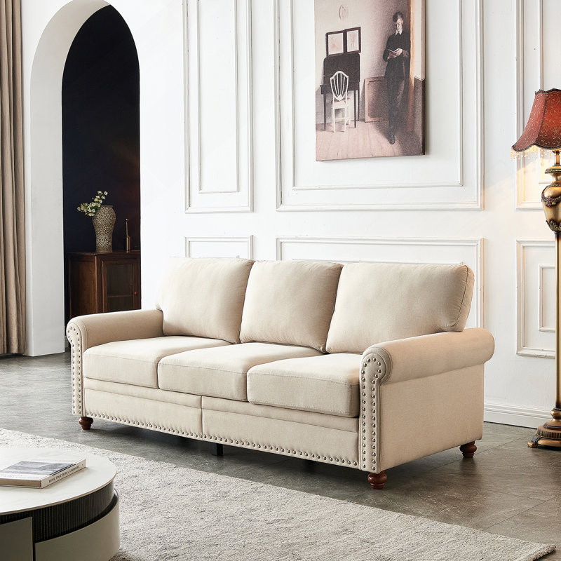 Babette Upholstered 82.68'' Sofa, Beige Polyester
