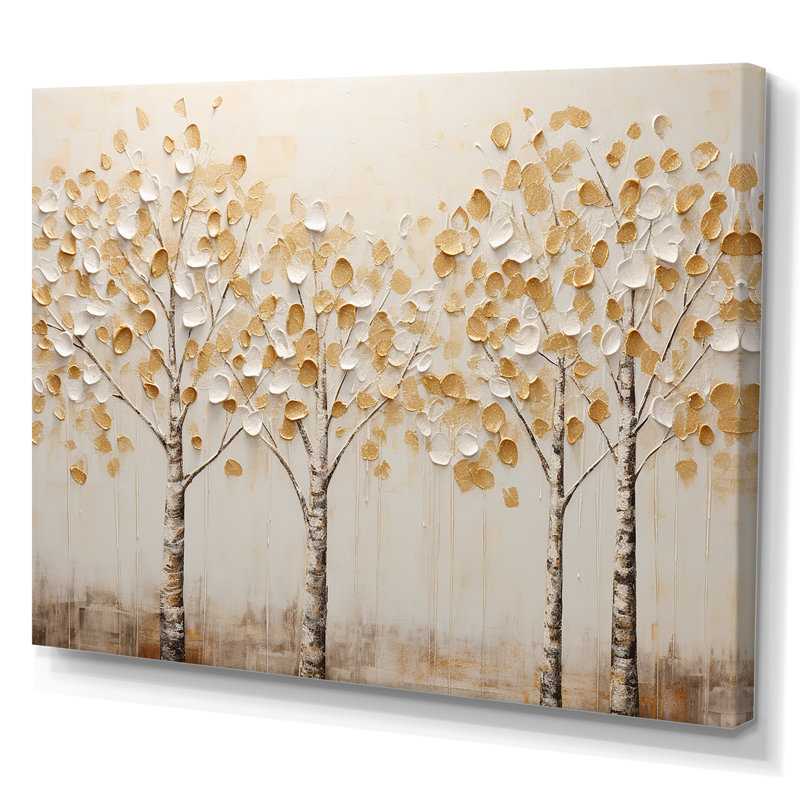 Harmonie d'arbres beiges - art mural arbres, H 24 po x l 32 po x P 1 po, Toile tendue