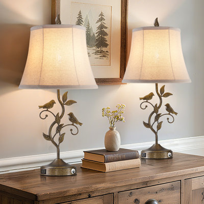 26" Farmhouse Tree Branch Table Lamp set with Touch 3-Way Dimming & Dual USB(set of 2)