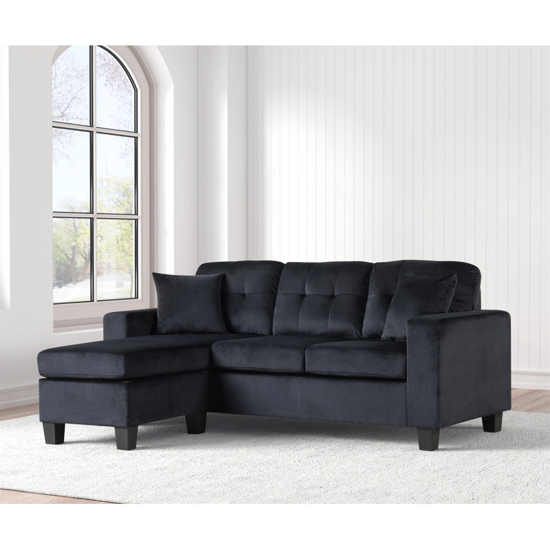 Canapé modulaire moderne en L avec méridienne, Velours noir