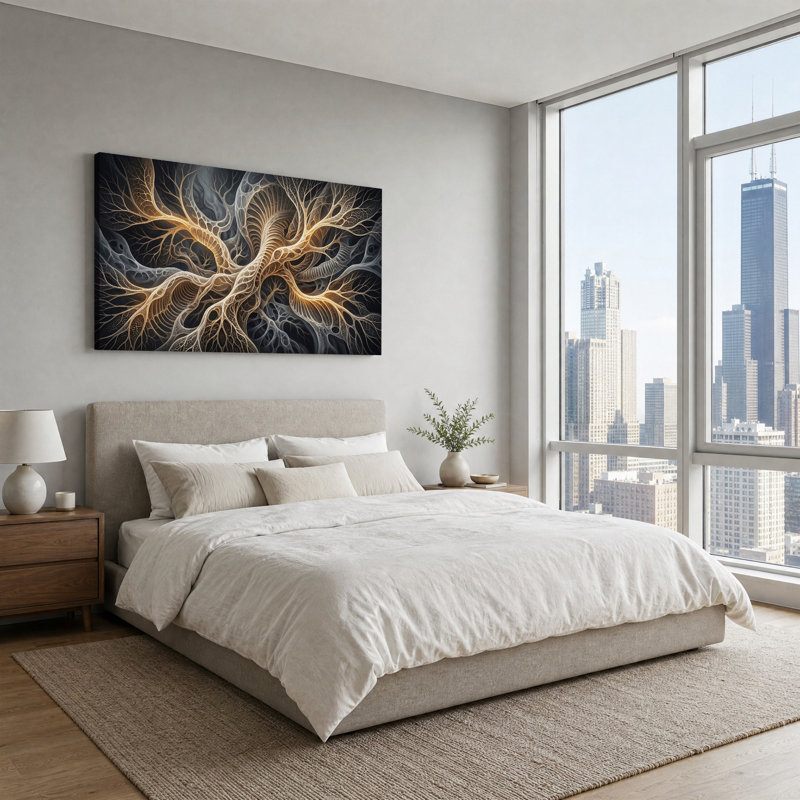 Réseau de racines dorées sur toile à fond sombre, L 40 po x H 20 po