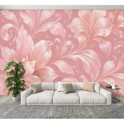 Papier peint à peler et à coller Élégantes fleurs tourbillonnantes roses à pétales muraux doux H 100 po x l 144 po Papier mural amovible en PVC auto-adhésif pour chambre à coucher, bureau à domicile