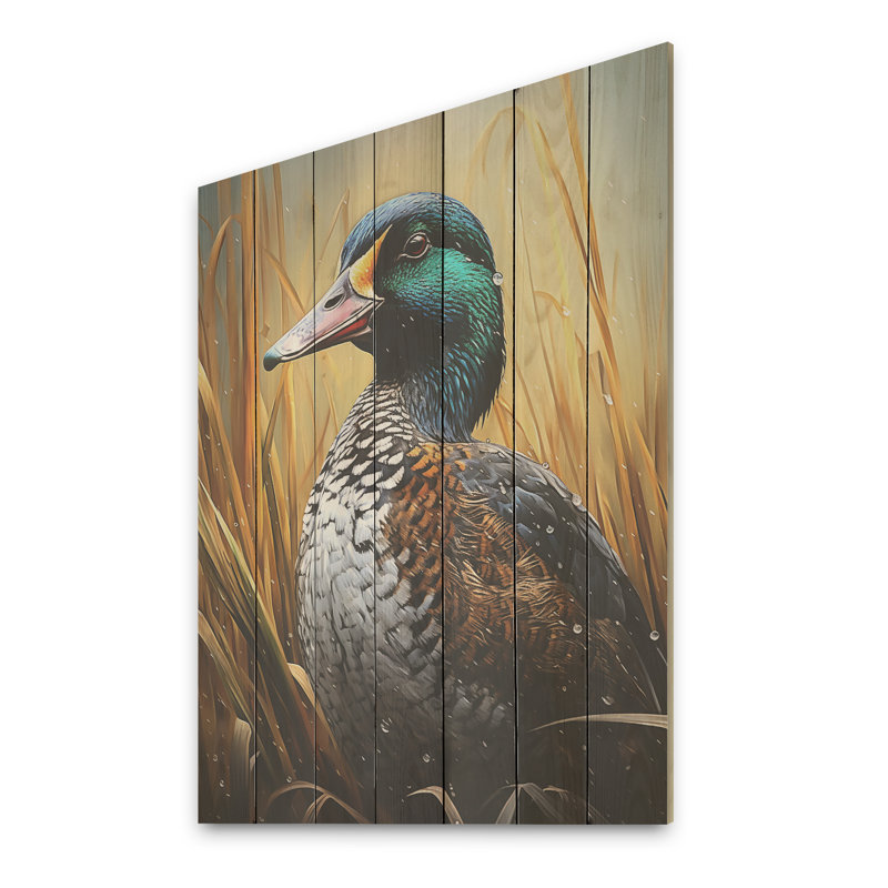 Drake canard à l'étang II - animal canard sur bois, H 20 po x l 10 po