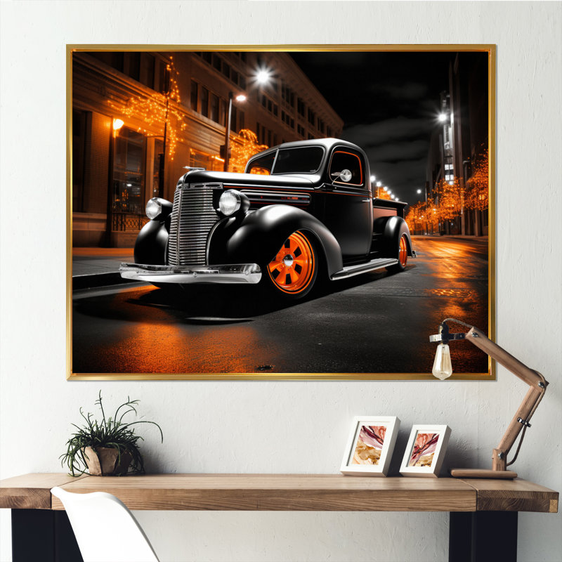 Drifters camionnette noir et orange - imprimé, H 16 po x l 32 po x P 1 po, Cadre flottant doré