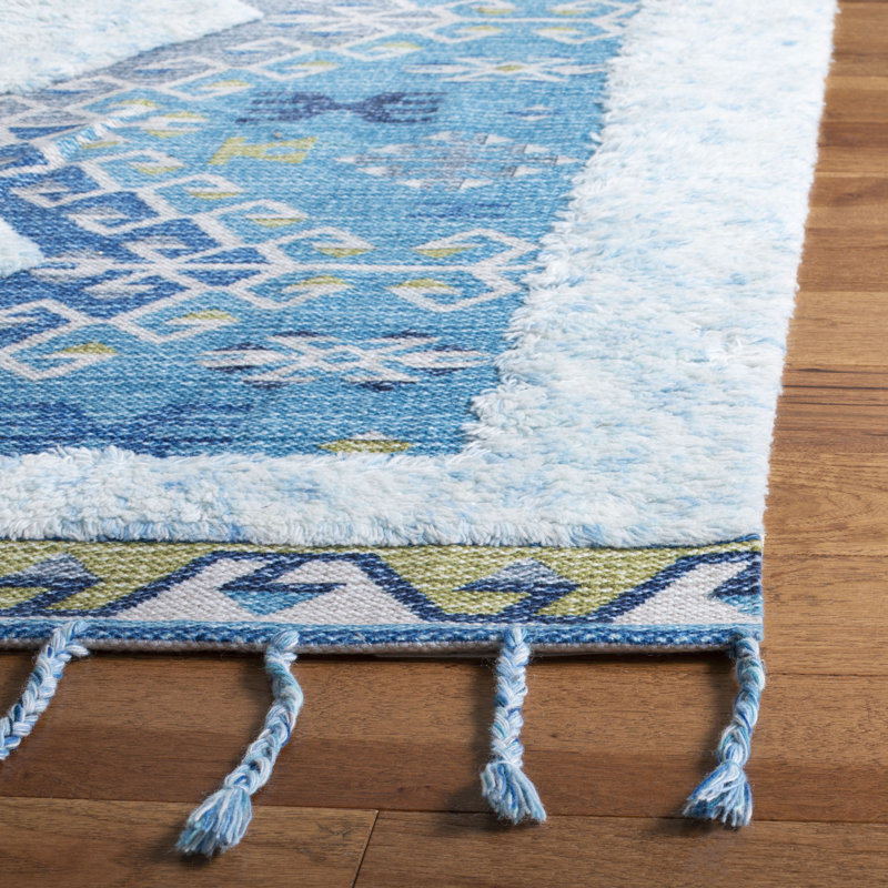 Tapis bleu en laine Joppatowne, Tapis de couloir 2 pi 3 po x 8 pi