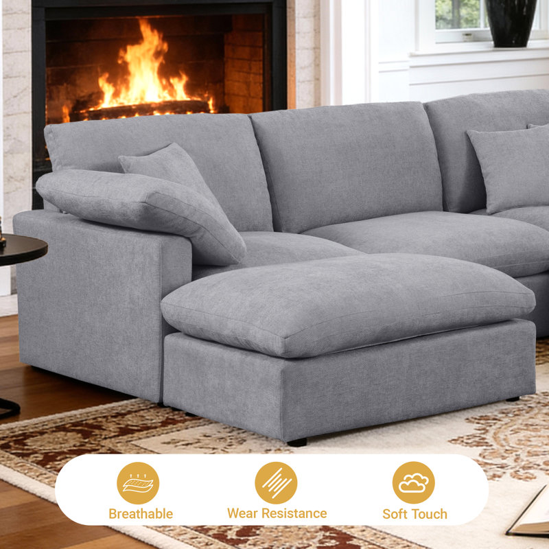 Canapé modulaire surdimensionné en chenille surdimensionné de 144 pièces et canapé de 144 po, Gris chenille