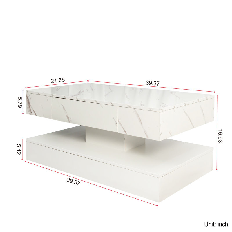 Table basse 16,93 pouces à DEL moderne - Centre de salon avec lumières DEL intégrées pour grand salon