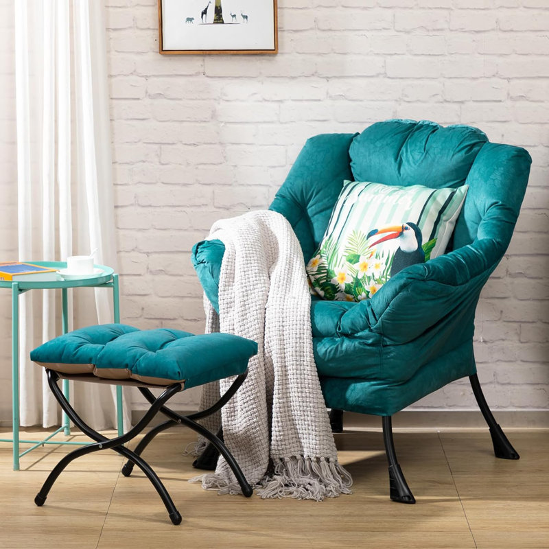 Armchair Accent Chair Lazy Chair with Footstool, Green