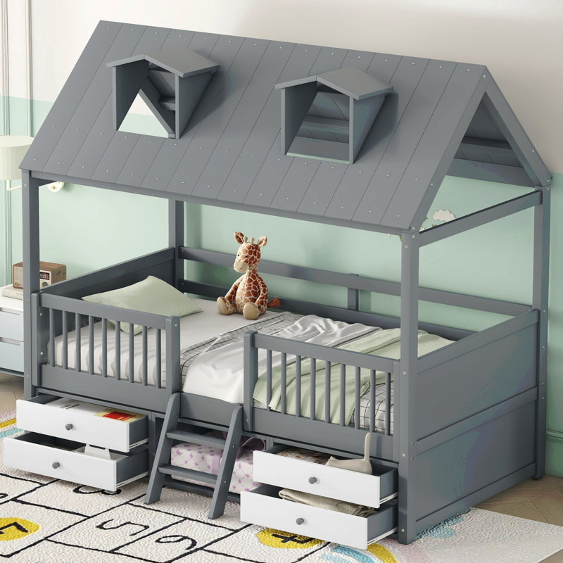 Structure de lit simple en bois, Gris