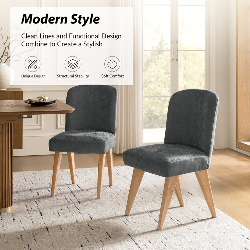 Jeremias 19"W Modern Upholstered Dining Chairs Set with Solid Wood Legs, Gray, 4