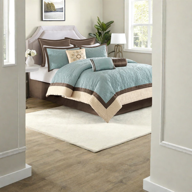 Ensemble de literie chic 9 pièces, charmeuse en polyester, style traditionnel pour la maison