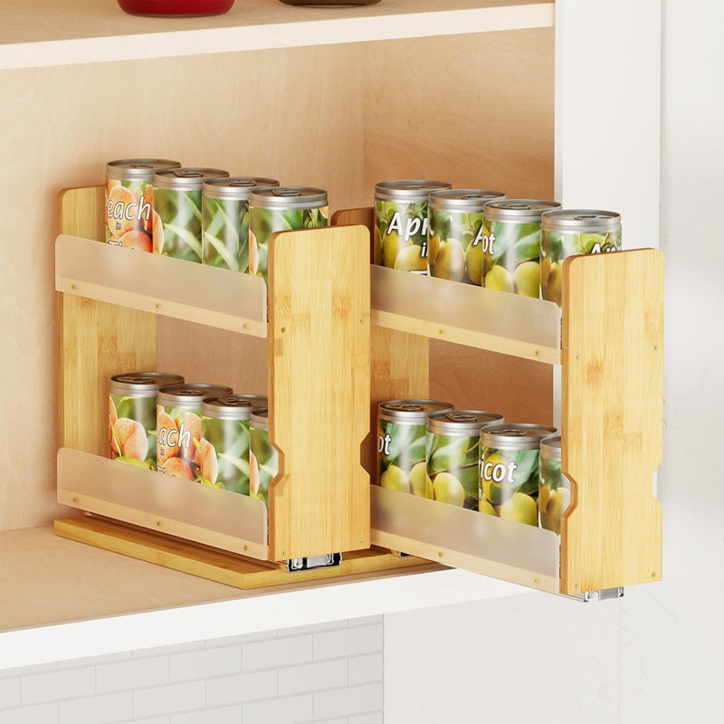 Organisateur de porte-épices en bambou coulissant pour garde-manger