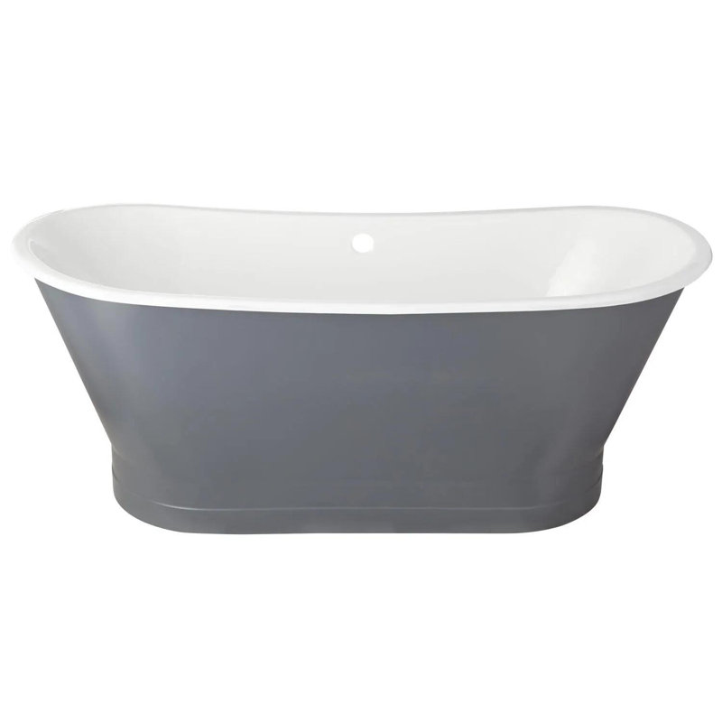 67" Kateryn Cast Iron Freestanding Bateau Tub, Dark Gray, Polished Brass