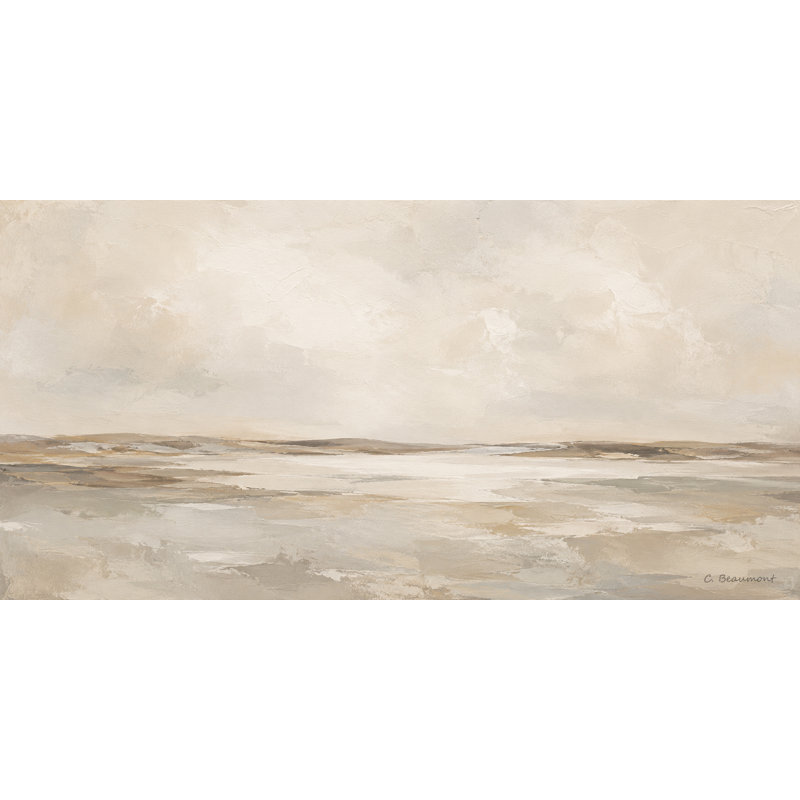 Paysage côtier ivoire et taupe enveloppé à Ingeburg, L 48 po x H 24 po x P 1,5 po