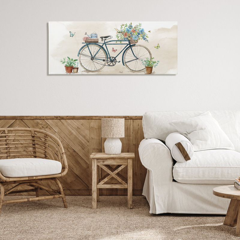 Vélo de jardin et toile florals, design par Nan, H 20 po x l 48 po