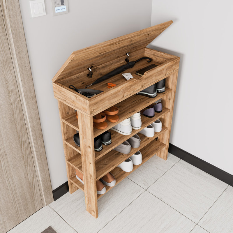 Elberfeld 4 Pair Shoe Storage Cabinet, Oak