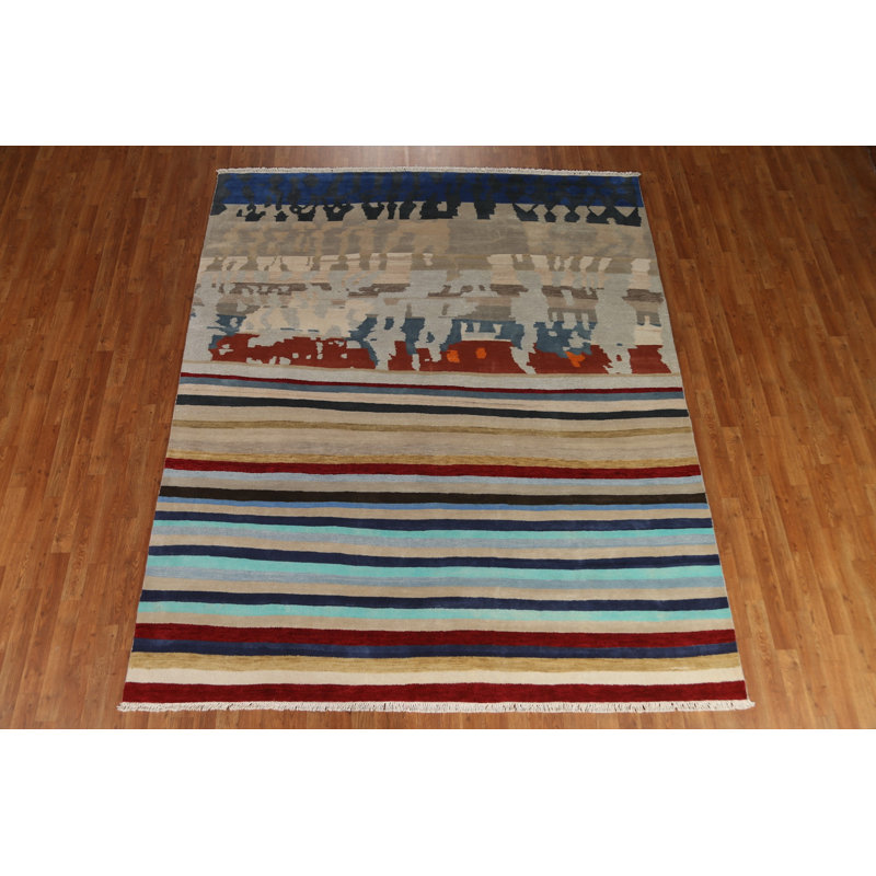 Tapis indien rayé Gabbeh 8 x 9