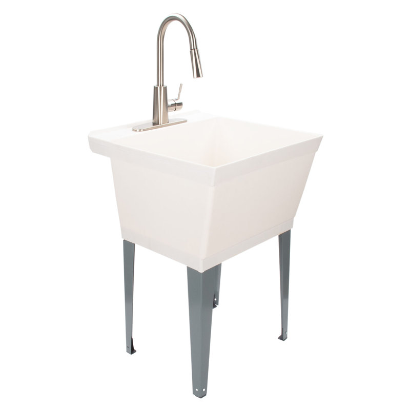 22.875'' L x 23.5'' W Freestanding Laundry Sink with Faucet, Stainless, White/Gray