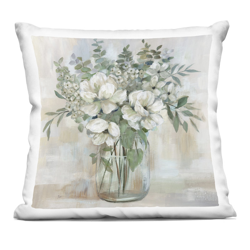 Coussin décoratif Ferns & Leaves on Black Design par Phillipa Katz, Beige, Carré 18 po