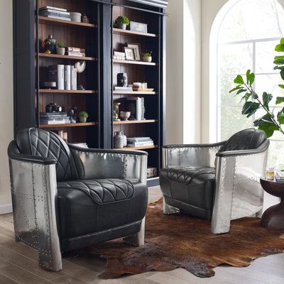 Alvenia 31.1"W Tufted Genuine Leather Accent Armchair