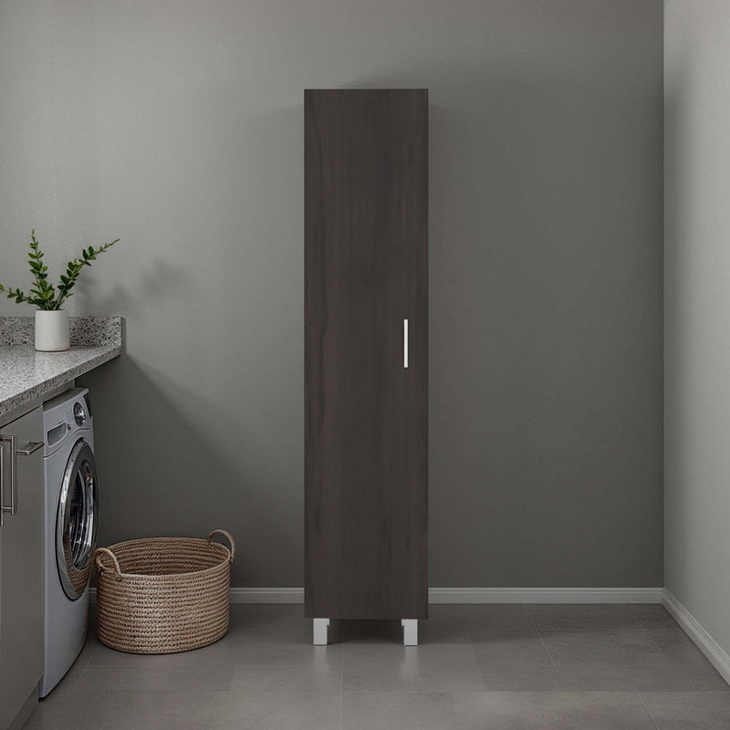 Slim Laundry Storage Cabinet with Fixed Shelving, Walnut
