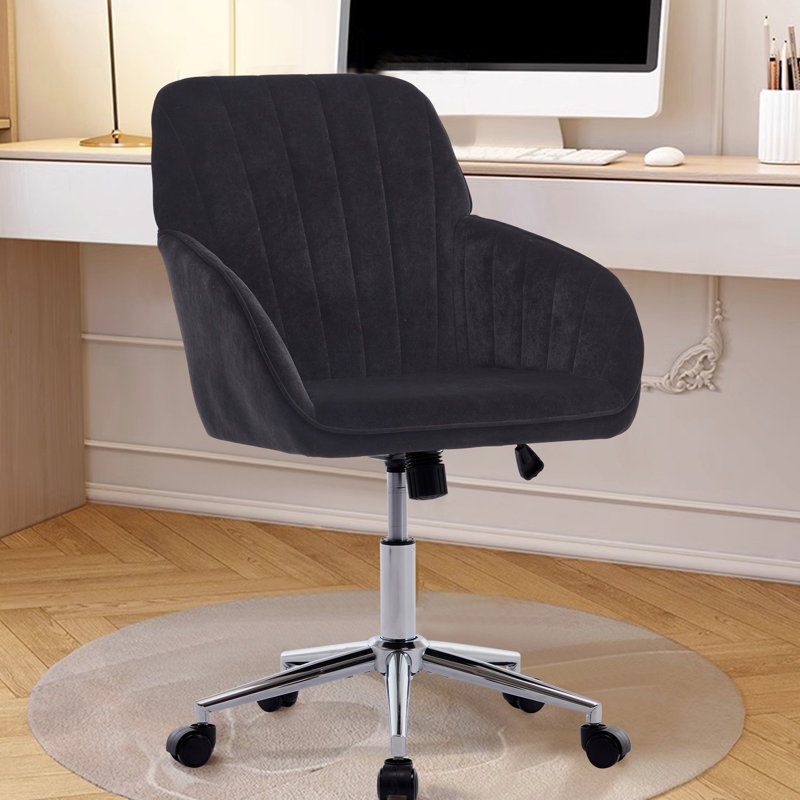 Chaise de bureau ergonomique de fabrication argentée, assise en velours doux, colonne vertébrale de soutien, base pivotante noire en métal à assise longue, coussin en mousse à mémoire de forme, support