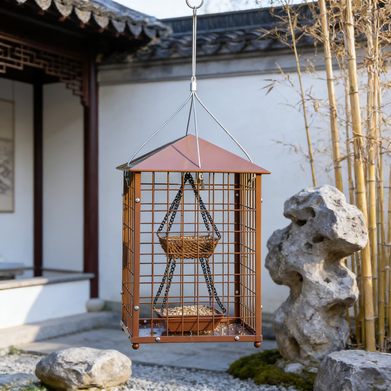 Mangeoire pour oiseaux en cage à l'épreuve des écureuils avec 2 tasses de graines et une tasse de vers de farine