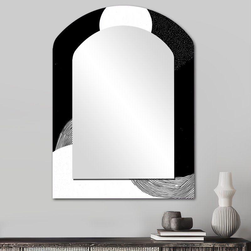 Balance Of Dark Force Harmony I - Geometric Arch Decorative Mirror, Modern Asymmetrical Large Wall Mirror, Printed Metal Art