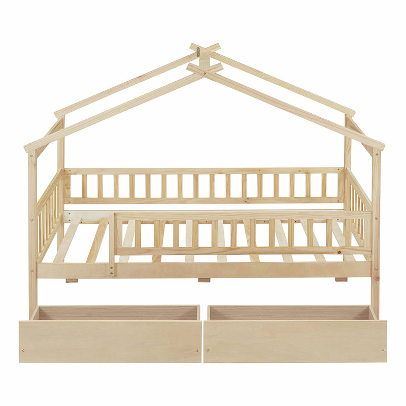 Lit plateforme avec rangement Daucourt, Naturel, Lit simple