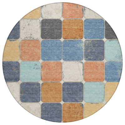 Machine Washable Indoor/Outdoor Xhevrie Rust Rug