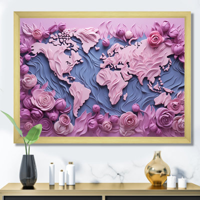 «Pink Whimsical Waters World Map I», reproduction sur toile