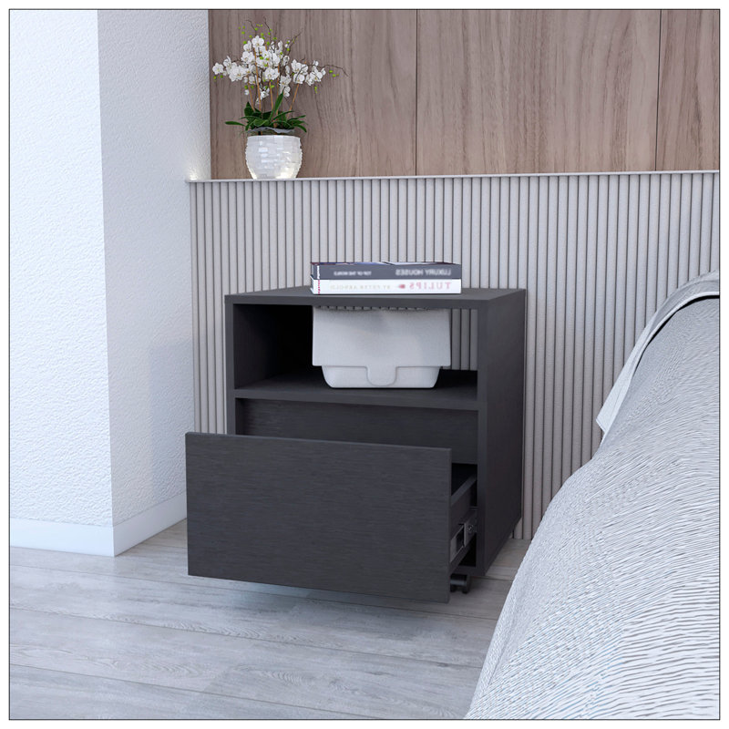 Nightstand, Top Open Shelf, 1 Drawer, White