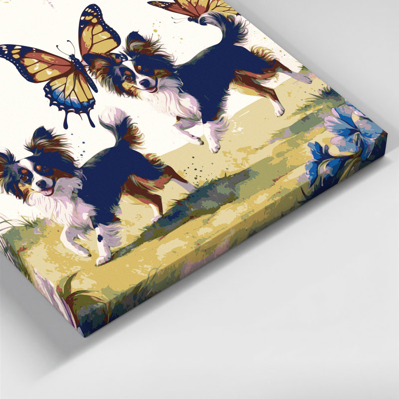 «Dogs Papillon Beige», art mural sur toile, H 24 po x l 36 po