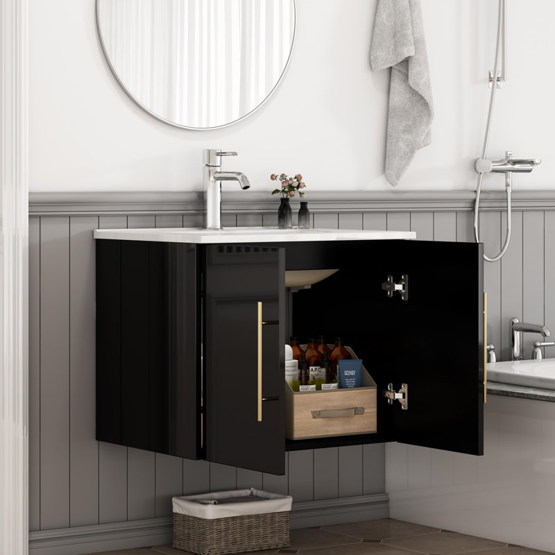 Glamora 24-Inch Wall-Mounted Vanity With Soft-Close Hinges And Durable Construction, Black