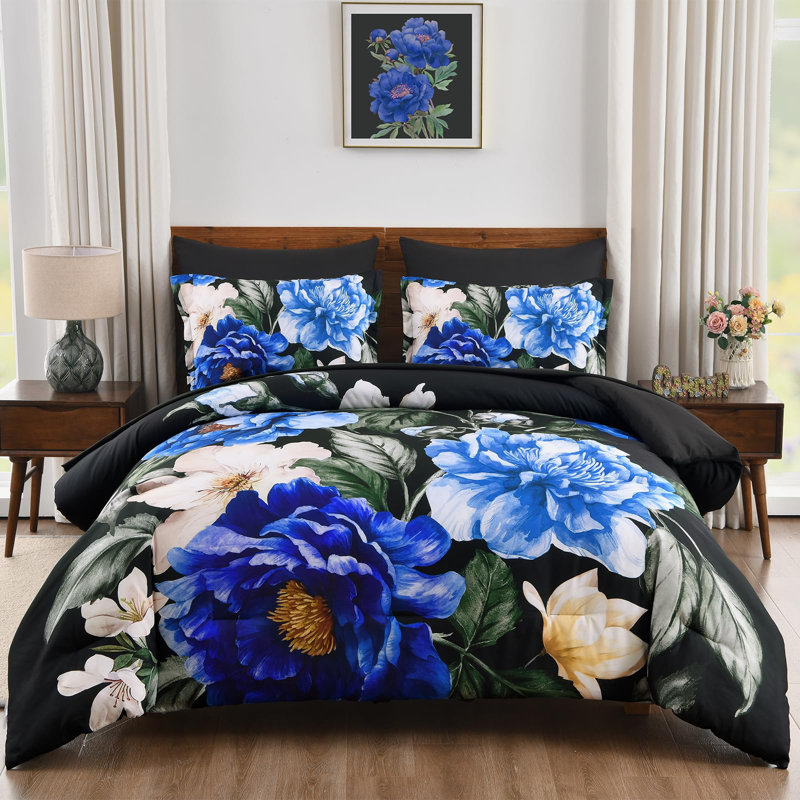 Ensemble d'édredon floral 7 pièces, lit doux dans un sac avec draps, Édredon de très grande taille et 6 pièces suppl